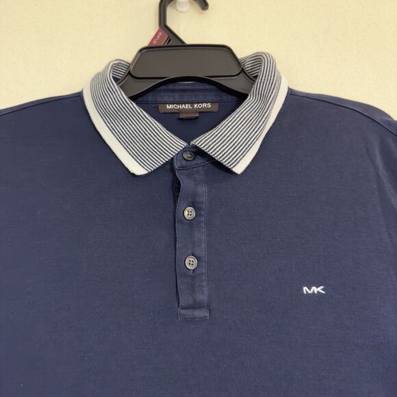 MICHAEL KORS Polo Shirt Men Large Blue MK Logo Cotton Mens - Picture 6 of 7